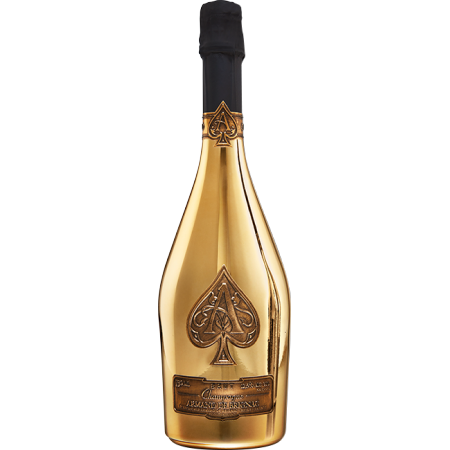 Armand de Brignac Champagne bottle with a gold metallic finish and the iconic spade logo
